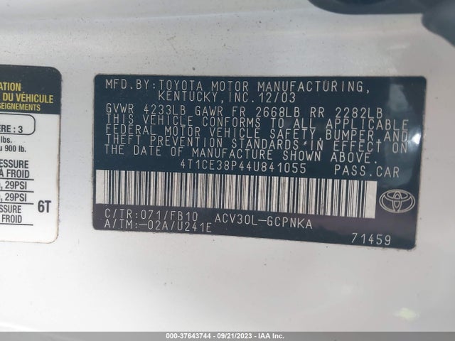 2004 TOYOTA CAMRY SOLARA 4T1CE38P44U841055 Photo 8