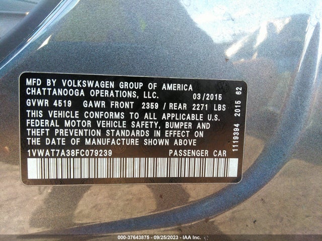 1VWAT7A38FC079239 Volkswagen Passat 1.8t Limited Edition