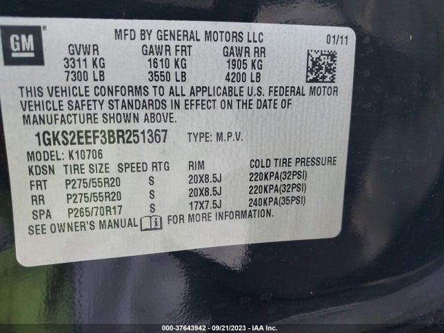2011 GMC YUKON DENALI VIN: 1GKS2EEF3BR251367
