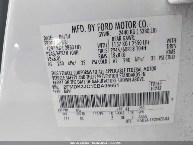 2FMDK3JC1EBA95661 Ford EDGE SEL