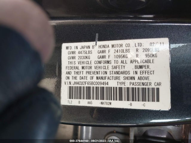 2011 ACURA TSX VIN: JH4CU2F65BC009494