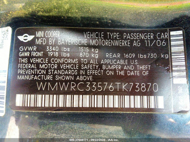 2006 MINI COOPER HARDTOP WMWRC33576TK73870 Photo 8