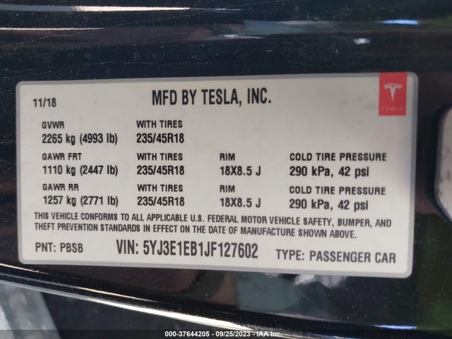 5YJ3E1EB1JF127602 Tesla Model 3 Long Range