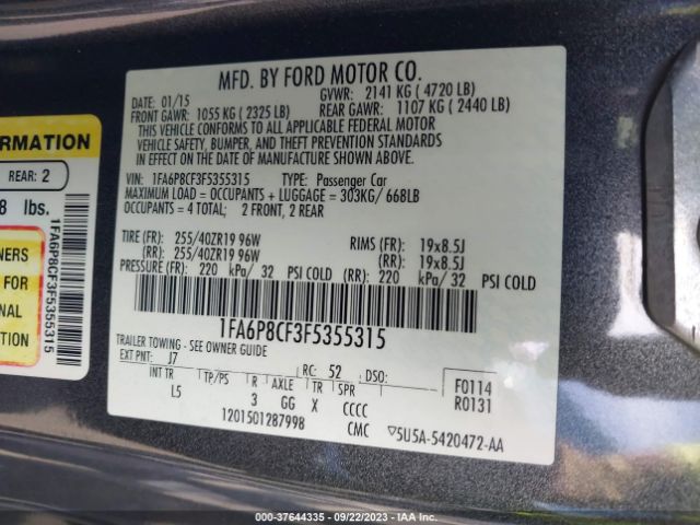 1FA6P8CF3F5355315 Ford MUSTANG GT