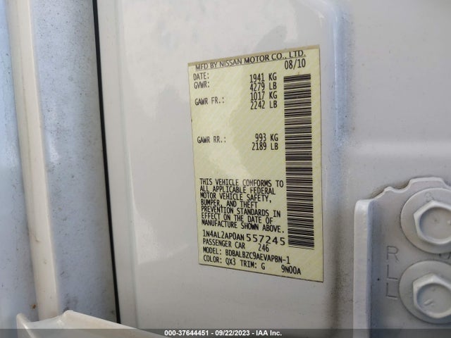 2010 NISSAN ALTIMA 2.5 SL VIN: 1N4AL2AP0AN557245