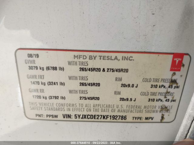 5YJXCDE27KF192786 Tesla MODEL X