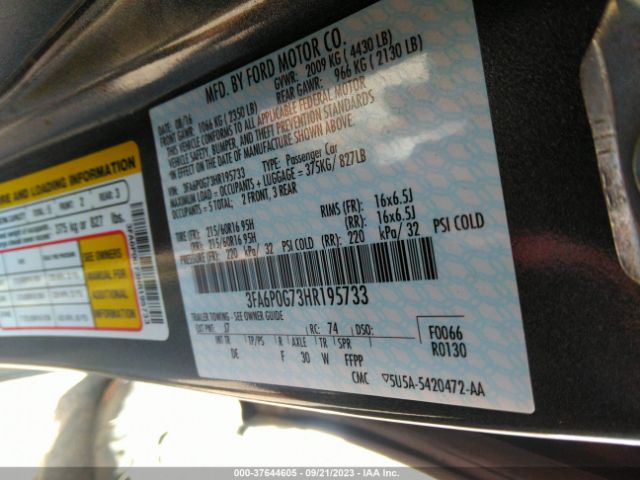 3FA6P0G73HR195733 Ford FUSION S