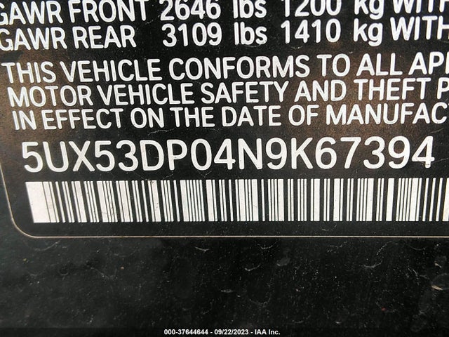 BMW X3 Xdrive30i 2022 5UX53DP04N9K67394 Image 9