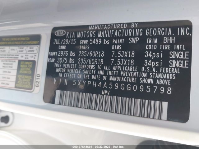 5XYPH4A59GG095798 KIA SORENTO EX