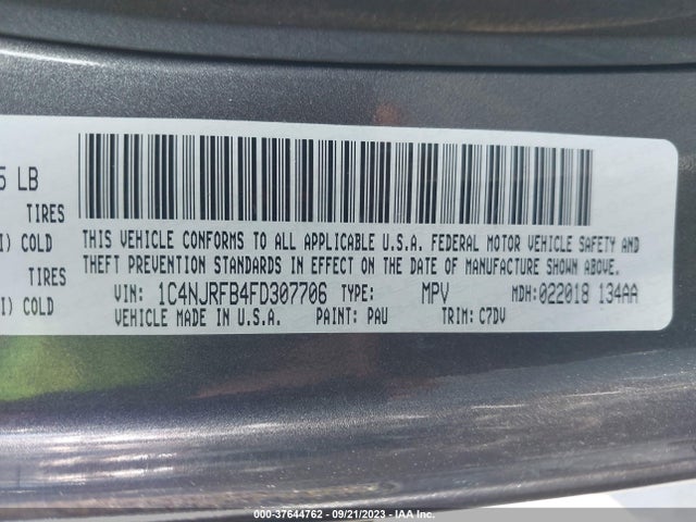 2015 JEEP PATRIOT LATITUDE VIN: 1C4NJRFB4FD307706