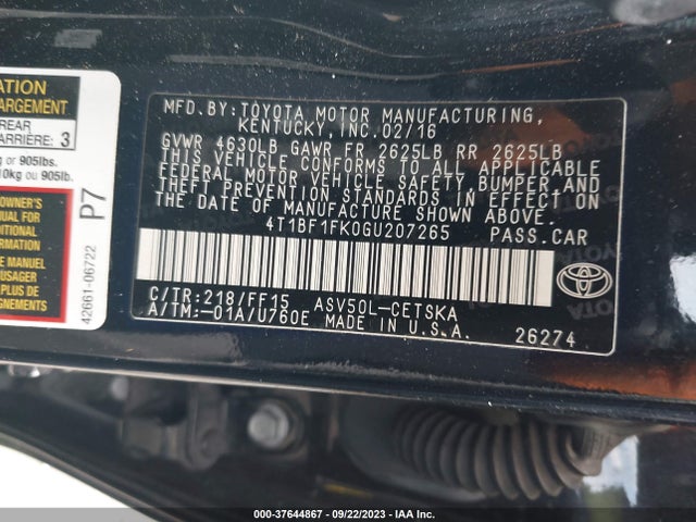 Toyota CAMRY SE 2016 4T1BF1FK0GU207265 Image 15
