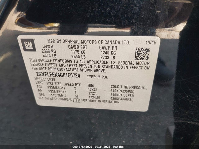 Chevrolet EQUINOX LT 2016 2GNFLFEK4G6166724 Image 9