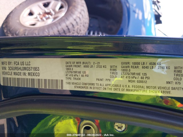 RAM 2500 Tradesman  4x4 8' Box 2021 3C6UR5HL0MG571953 Image 9