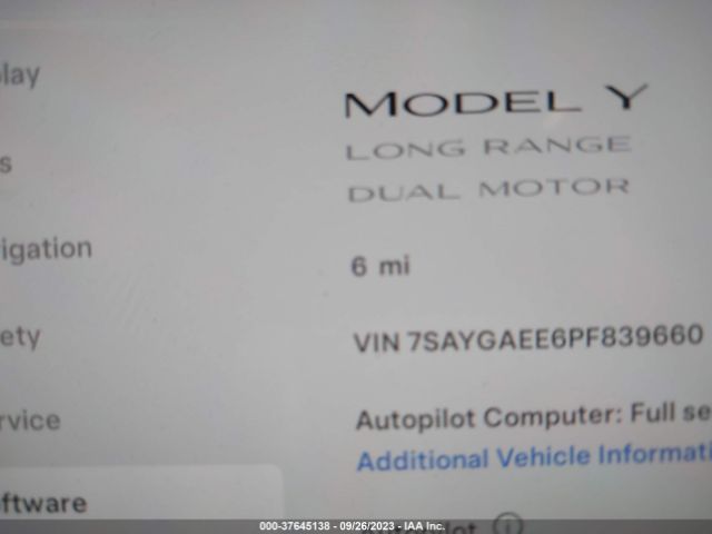 7SAYGAEE6PF839660 Tesla Model Y Long Range