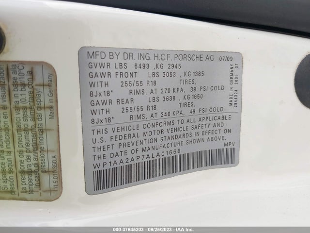 2010 PORSCHE CAYENNE WP1AA2AP7ALA01668 Photo 8