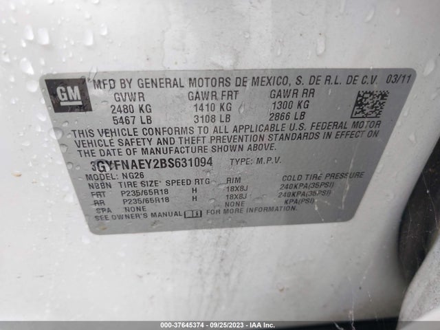 2011 CADILLAC SRX LUXURY COLLECTION VIN: 3GYFNAEY2BS631094