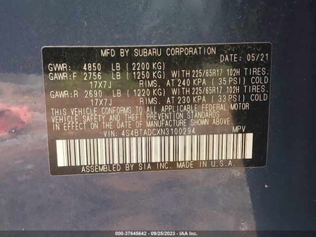 4S4BTADCXN3100294 Subaru Outback Premium