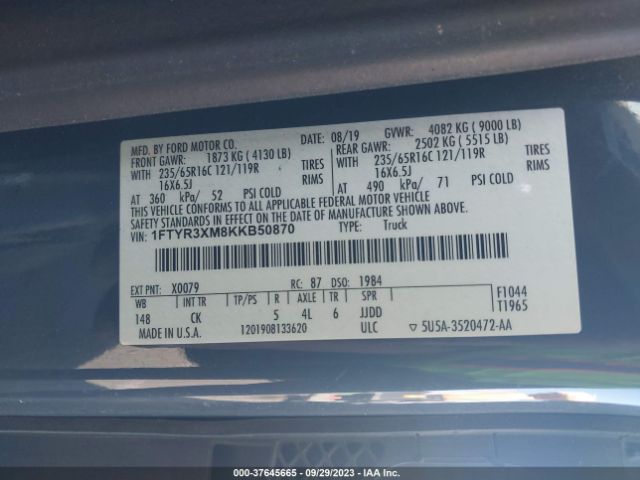 1FTYR3XM8KKB50870 Ford TRANSIT VAN