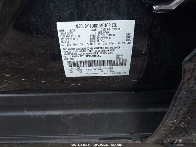 2023 FORD EXPLORER XLT VIN: 1FMSK7DH9PGA05660