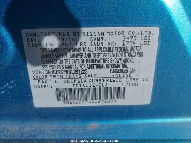 Nissan Versa Note Sv 2016 3N1CE2CP6GL391223 Image 11