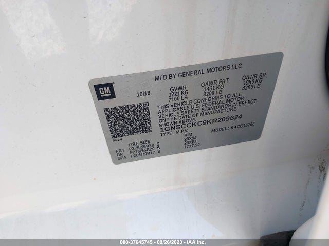 Chevrolet Tahoe Premier 2019 1GNSCCKC9KR209624 Image 9