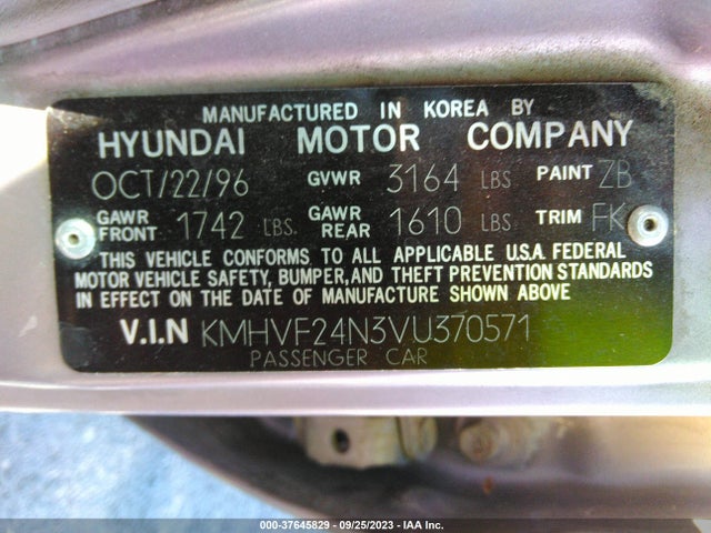 1997 HYUNDAI ACCENT GL VIN: KMHVF24N3VU370571