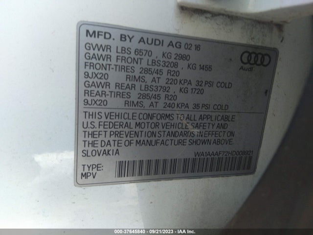 WA1AAAF72HD008921 Audi Q7 PREMIUM