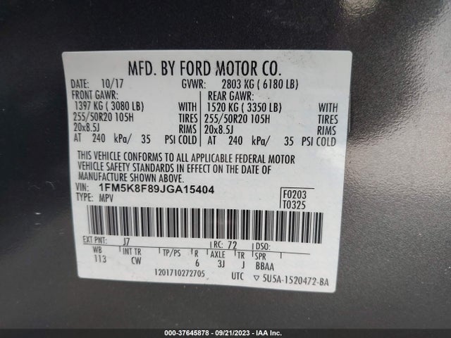 Ford Explorer Limited 2018 1FM5K8F89JGA15404 Image 9