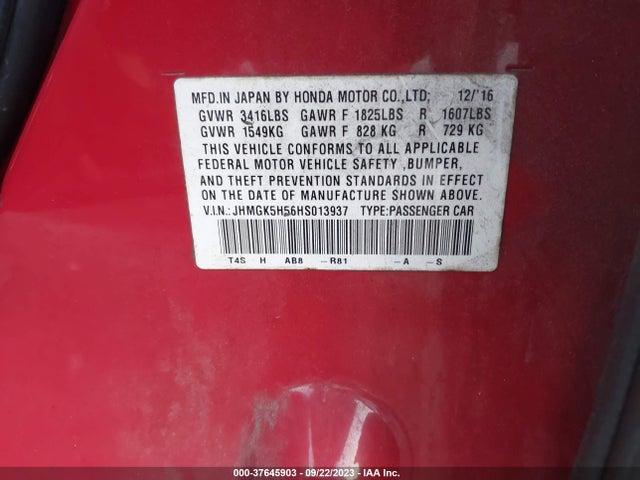 Honda FIT LX 2017 JHMGK5H56HS013937 Image 9