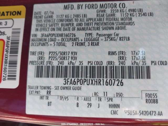 3FA6P0PUXHR160726 Ford Fusion Energi Se