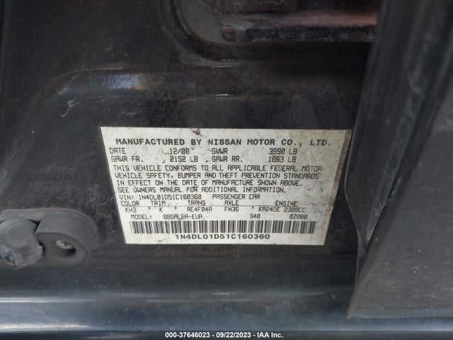 2001 NISSAN ALTIMA GXE VIN: 1N4DL01D51C160360