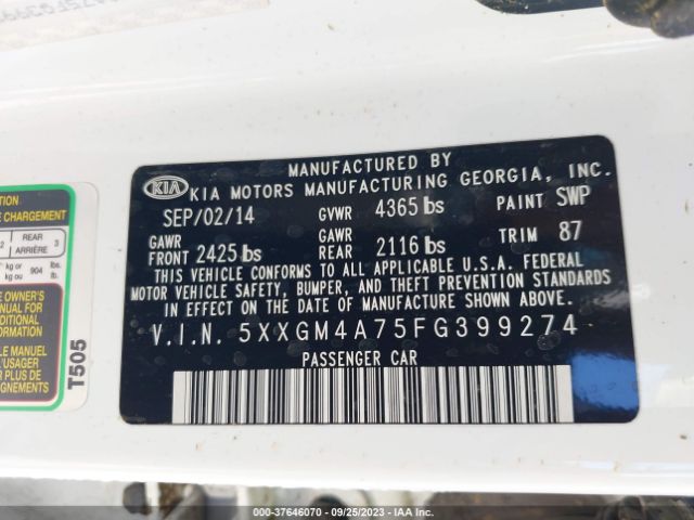 5XXGM4A75FG399274 KIA Optima Lx