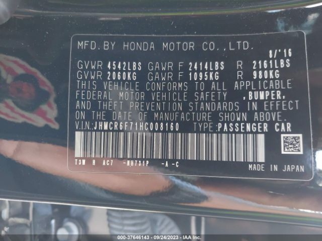 JHMCR6F71HC008160 Honda Accord Hybrid Touring