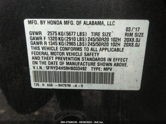 5FRYD4H59HB033492 Acura Mdx W/technology Pkg