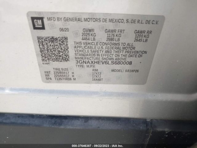 2020 CHEVROLET EQUINOX 3GNAXHEV6LS680008 Photo 8