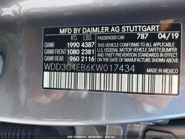 WDD3G4EB6KW017434 Mercedes-Benz A-class A 220