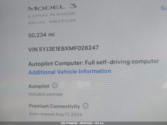 5YJ3E1EBXMF028247 Tesla Model 3 Long Range