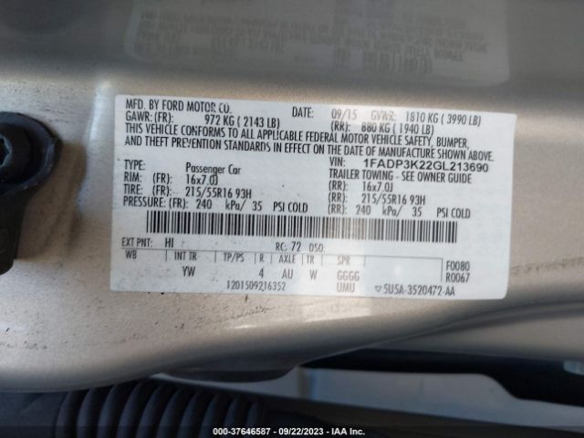 1FADP3K22GL213690 Ford FOCUS SE