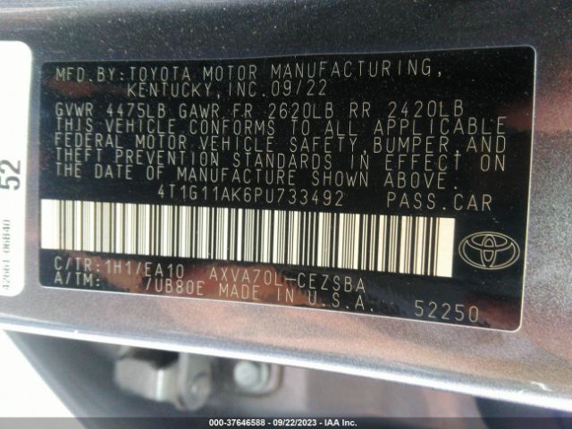 4T1G11AK6PU733492 Toyota Camry Se/se Nightshade