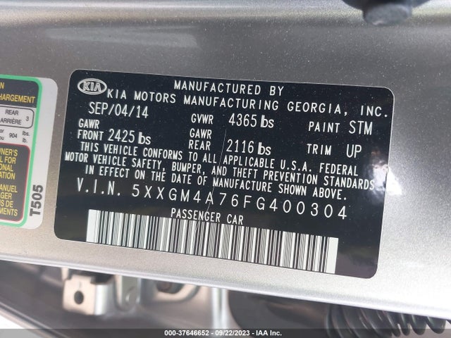 KIA Optima Lx 2015 5XXGM4A76FG400304 Image 9