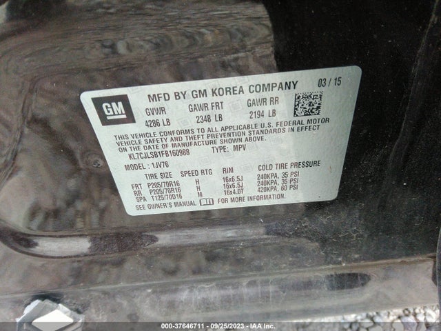 Chevrolet Trax Lt 2015 KL7CJLSB1FB160988 Image 9