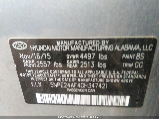 Hyundai Sonata 2.4l Se 2016 5NPE24AF4GH347421 Image 9