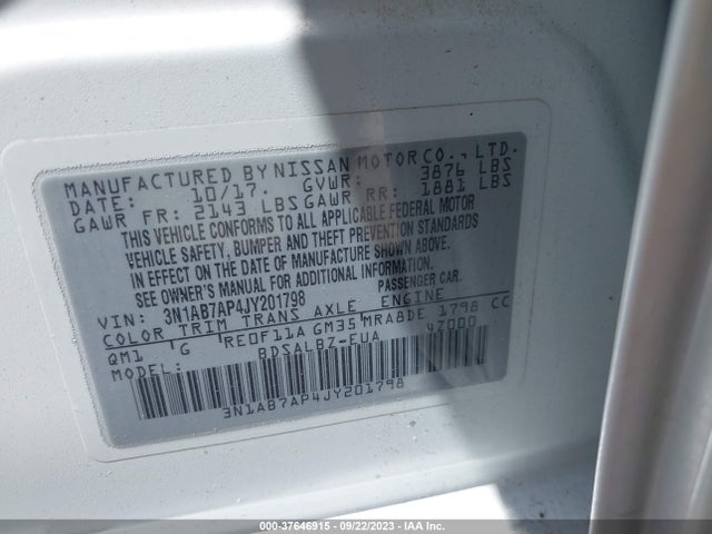 Nissan SENTRA S 2018 3N1AB7AP4JY201798 Image 9