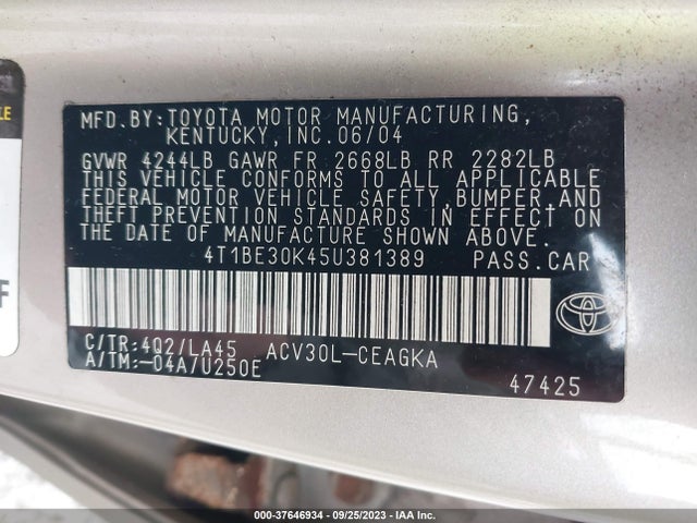 2005 TOYOTA CAMRY 4T1BE30K45U381389 Photo 8