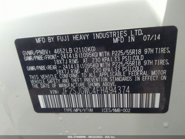 JF2SJGWC4FH494374 Subaru Forester 2.0xt Touring