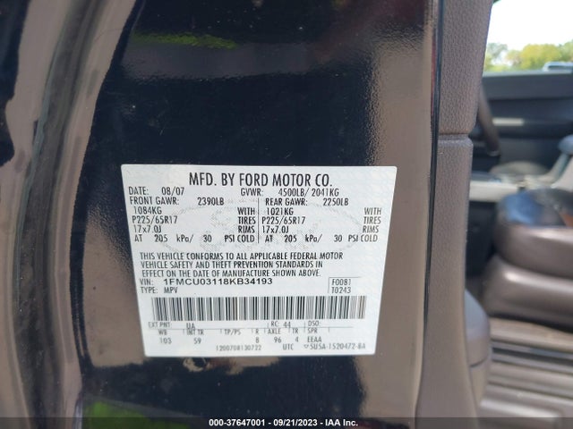 2008 FORD ESCAPE XLT VIN: 1FMCU03118KB34193