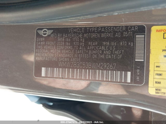2011 MINI COOPER COUNTRYMAN WMWZB3C53BWM29267 Photo 8