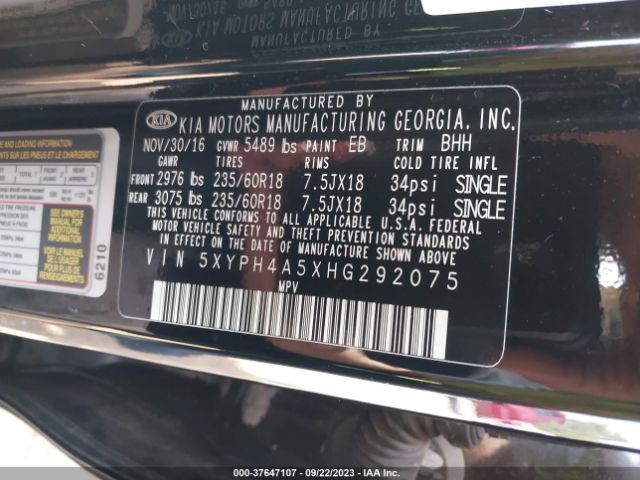 5XYPH4A5XHG292075 KIA Sorento Ex V6
