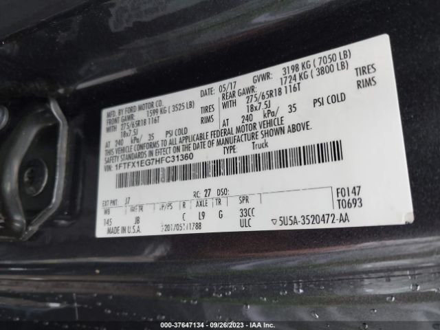 1FTFX1EG7HFC31360 Ford F-150 Xl/xlt/lariat