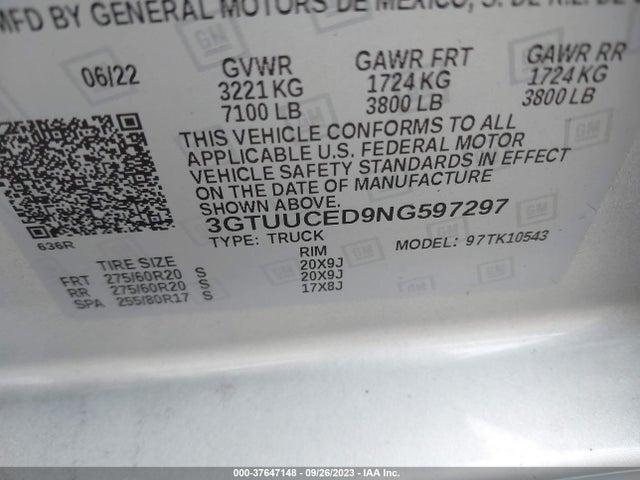 3GTUUCED9NG597297 GMC Sierra 1500 4wd  Short Box Elevation With 3sb